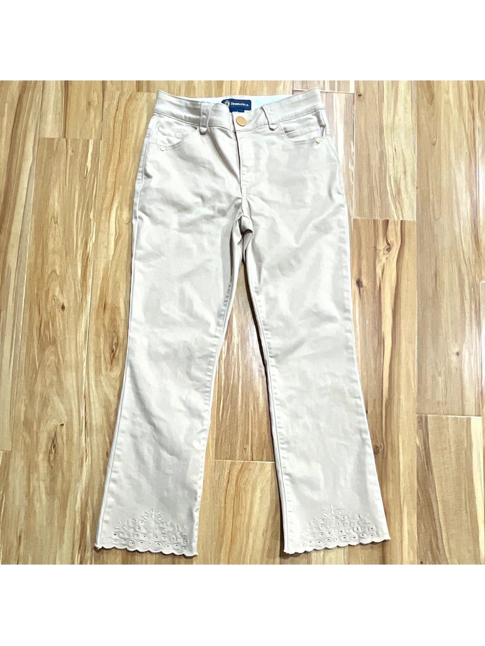 Democracy Cream Flare Jeans with Eyelet Scallop Hem